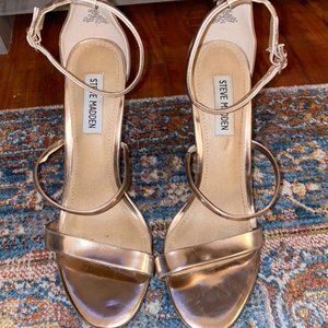 Metallic Rose Gold Steve Madden strappy stilettos